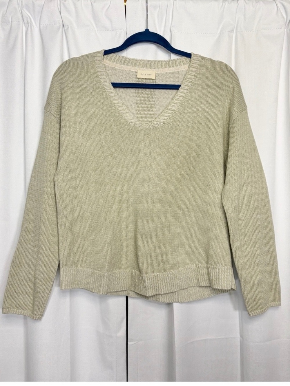 Poetry Cotton Lightweight V Neck knit in Beige Sage Color Size US 4 Retail $148